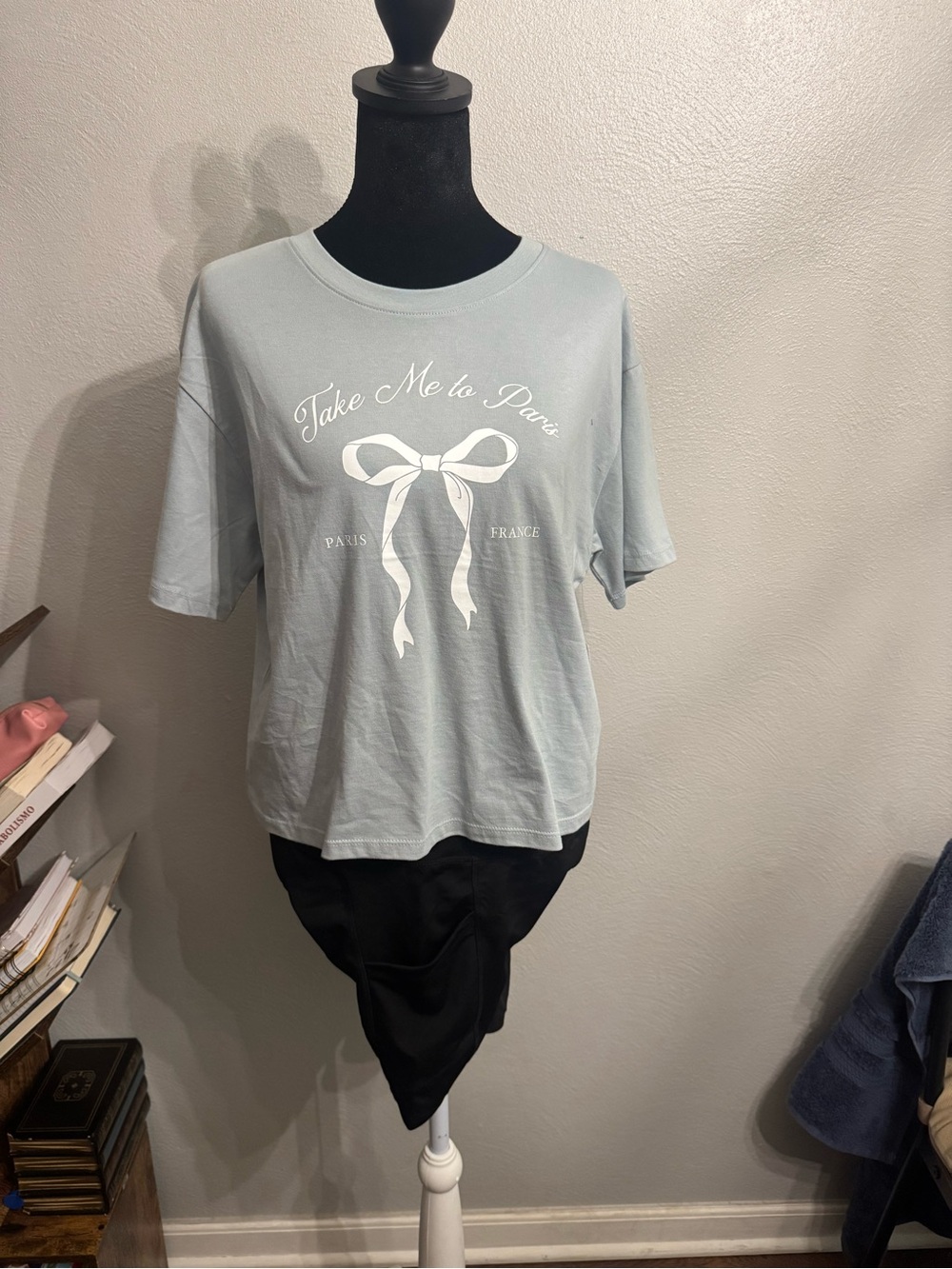 Fashionomics Light Blue Graphic Bow Tee - White Print